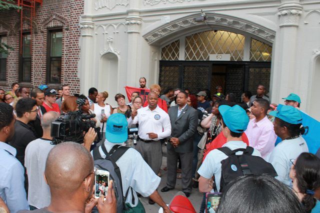 Borough President Eric Adams made this call for tenants to organize during a rally outside 60 Clarkson Ave. in Prospect Lefferts Gardens: "[Landlords] have come together to create this environment. We're gonna come together to destroy this environment and make sure all citizens have a place to live."